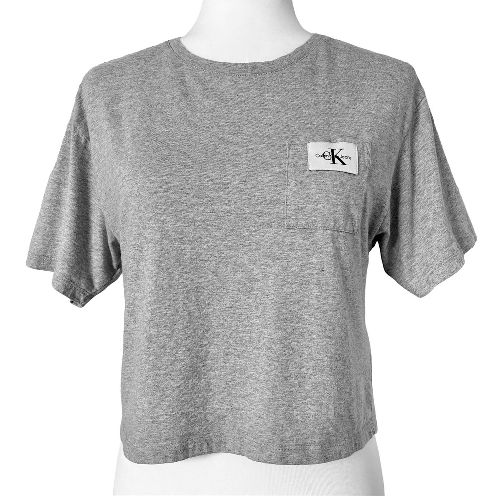 Calvin Klein Cropped Pocket Logo T-Shirt Light Heather Gray